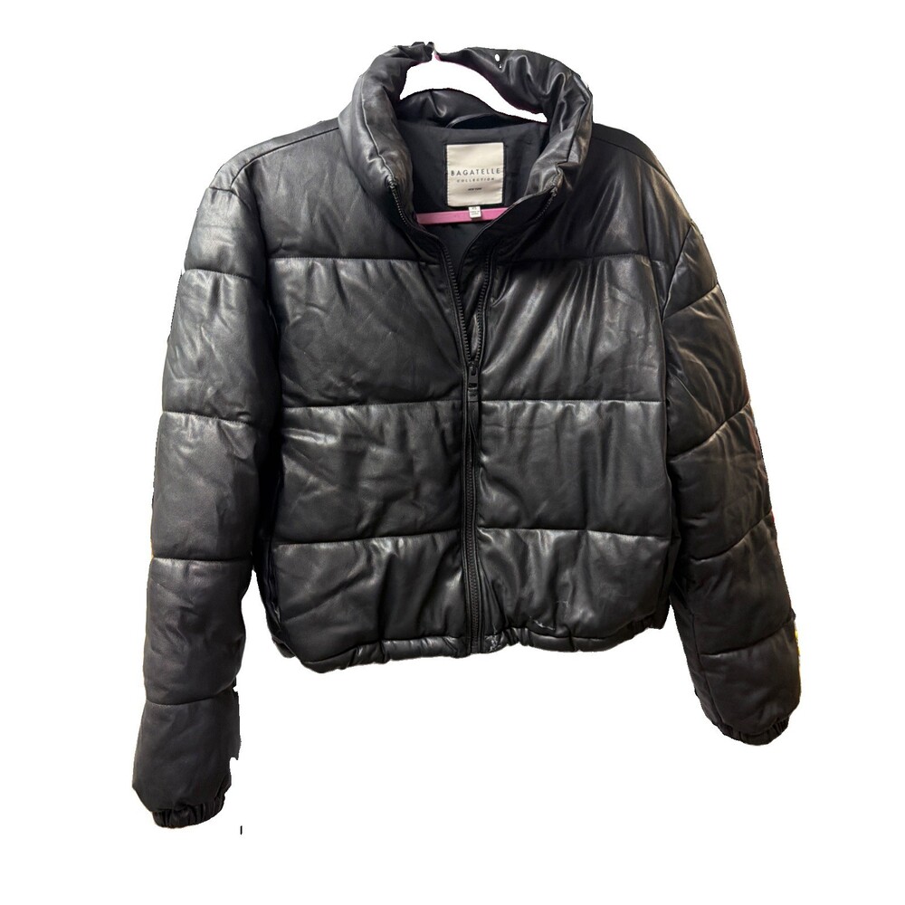 Bagatelle Collection Faux Leather Size XS Black Puffer Jacket Full Zip G0047